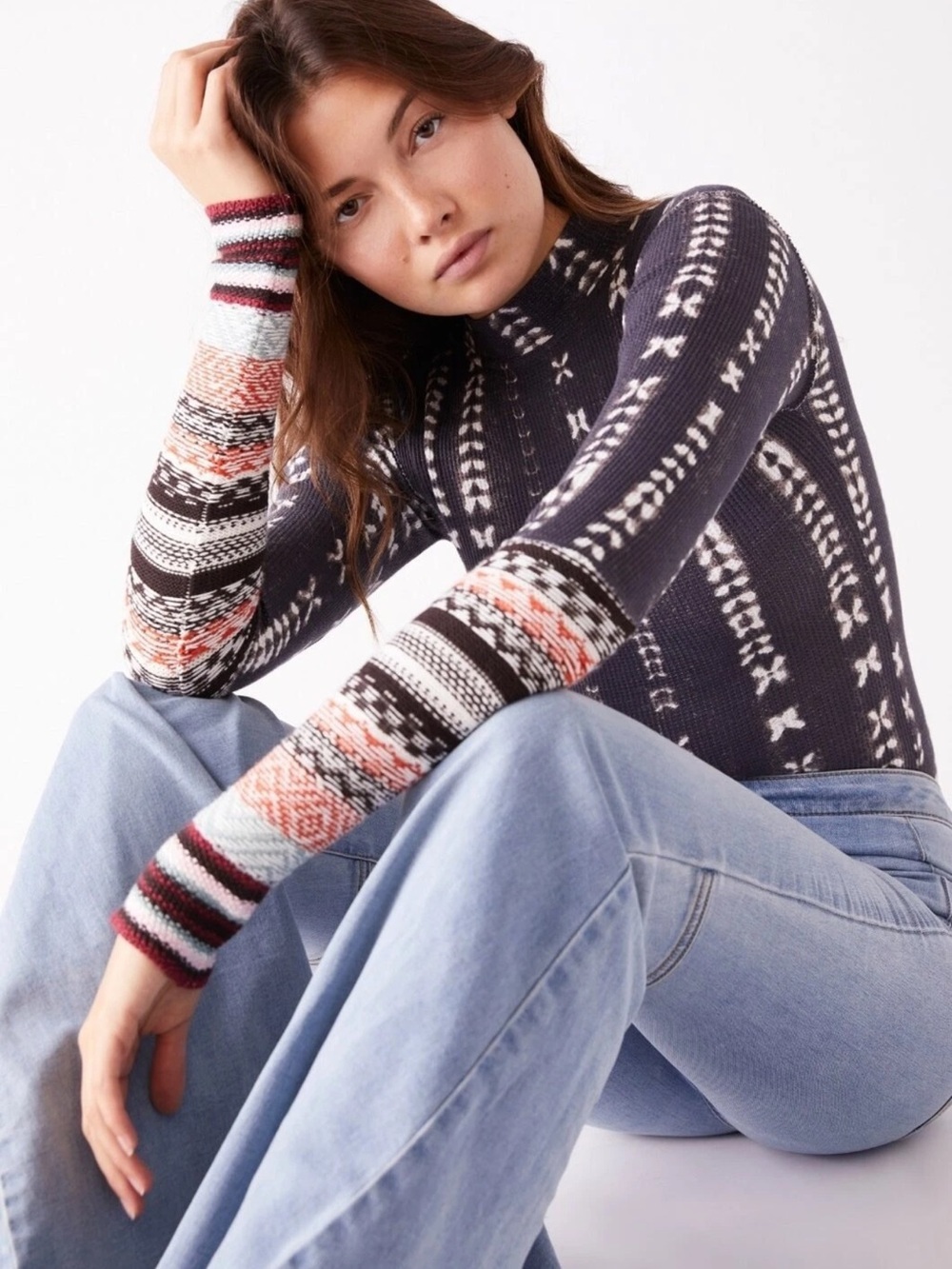 Free People Wonderful Swit Top Charcoal Combo Size small